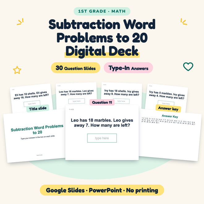 Subtraction Word Problems to 20 Digital Activity | 1st Grade — cover